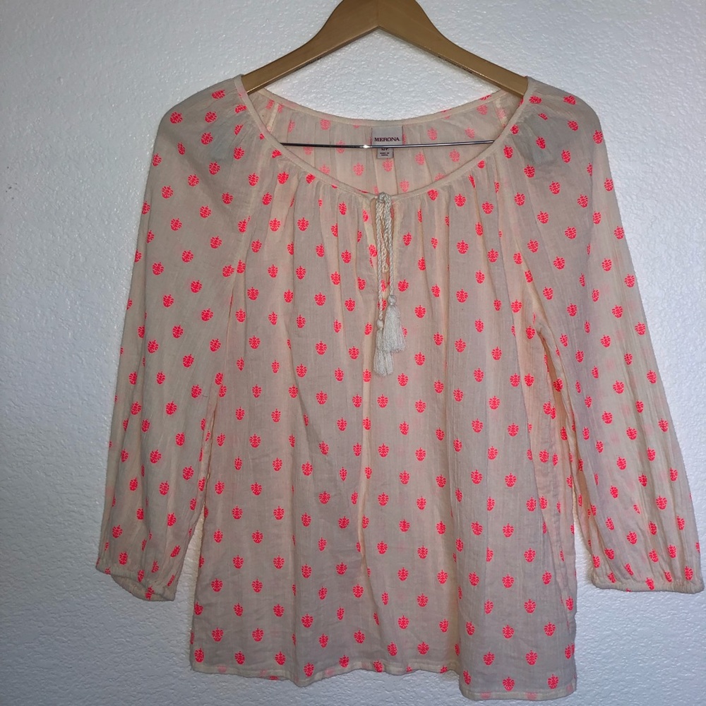 White and pink floral top